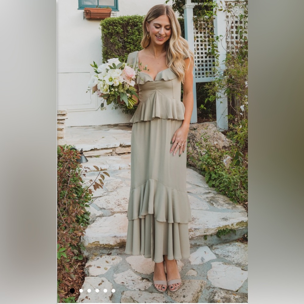 Reece Ruffle Maxi Dress, Emerald Dark Green Chiffon Size M
